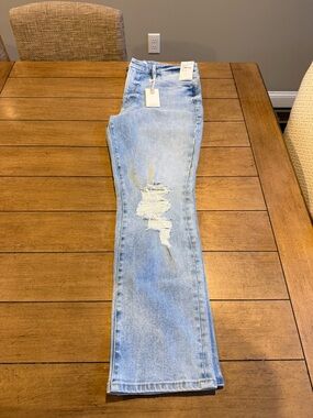 NWT Good American Light Blue Distressed Good Legs Straight Jeans